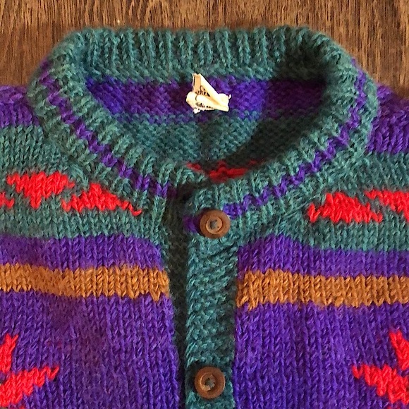 Vintage Handmade in Nepal 100% Wool Cardigan - Picture 5 of 15